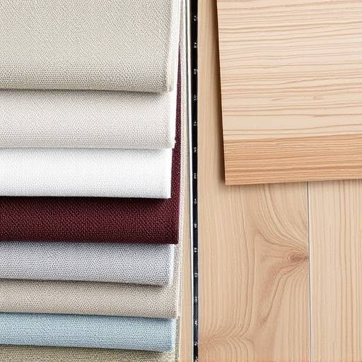 A selection of fabric swatches and wood samples for custom furniture design