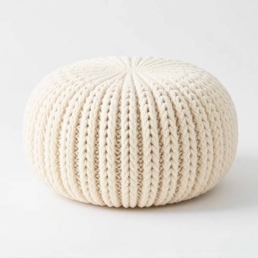 Large knitted pouf in a neutral cream color