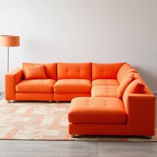 Modular sofa set with interchangeable pieces in a vibrant orange fabric