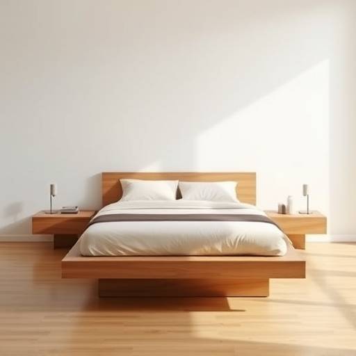 Platform bed with a minimalist design and integrated side tables