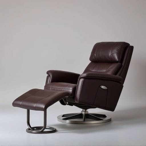 Reclining armchair with dark brown leather upholstery and integrated footrest