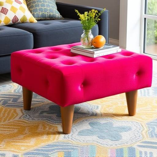Stylish ottoman in a vibrant color, serving as a footrest and coffee table